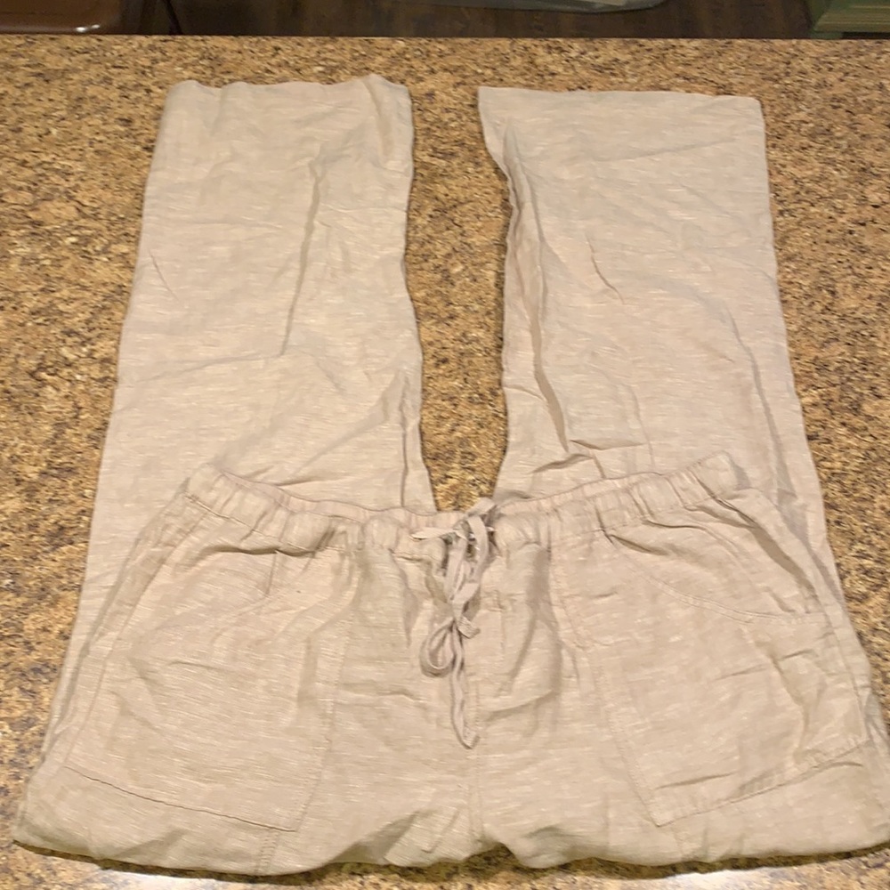 EUC NY & Co Linen Blend Pants Tan XL Drawstring WORN ONCE
